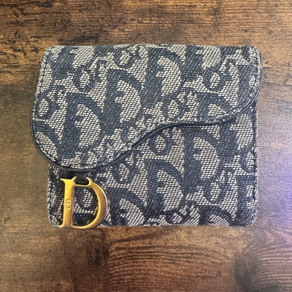 (Authentic) Vintage Dior Navy Oblique Bifold Wallet